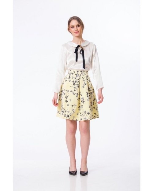 Fusta galbena casual cu plii M692 - Img 1