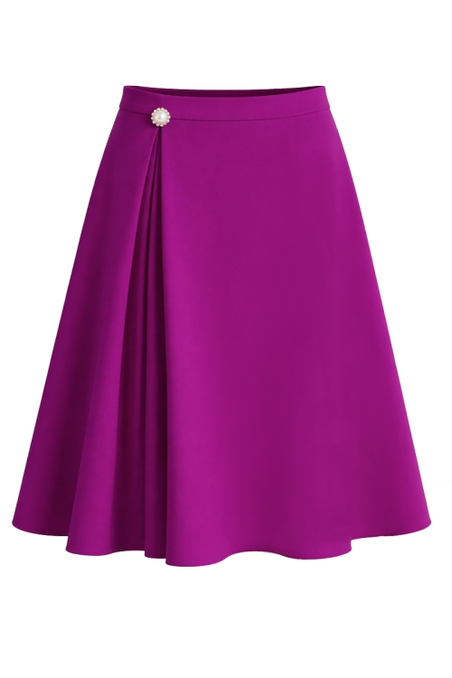 Fusta magenta in clos cu pliuri si nasture bijuterie