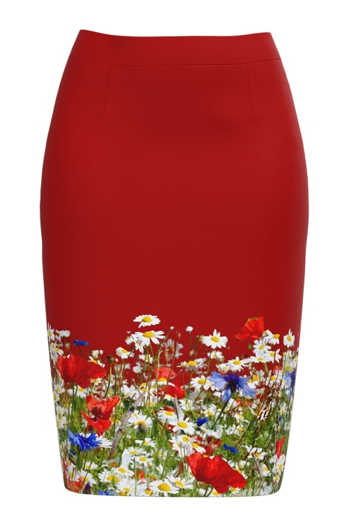 Fusta rosie imprimata cu model floral CMD695 - Img 2
