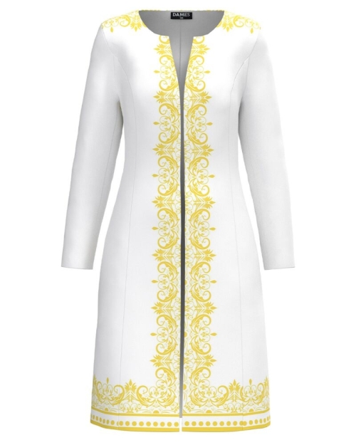 Jacheta de dama alba lunga imprimata cu model Floral CMD3407