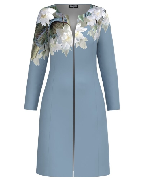 Jacheta de dama bleu lunga imprimata cu model floral CMD2454