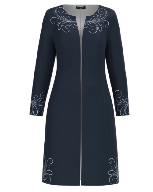 Jacheta de dama bleumarin lunga imprimata cu model floral CMD3331