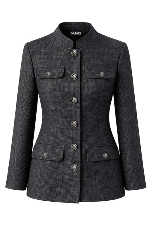 Jacheta de dama scurta stil militar din stofa gri