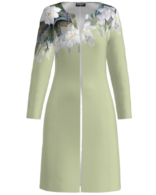 Jacheta de dama vernil lunga imprimata cu model floral CMD2557