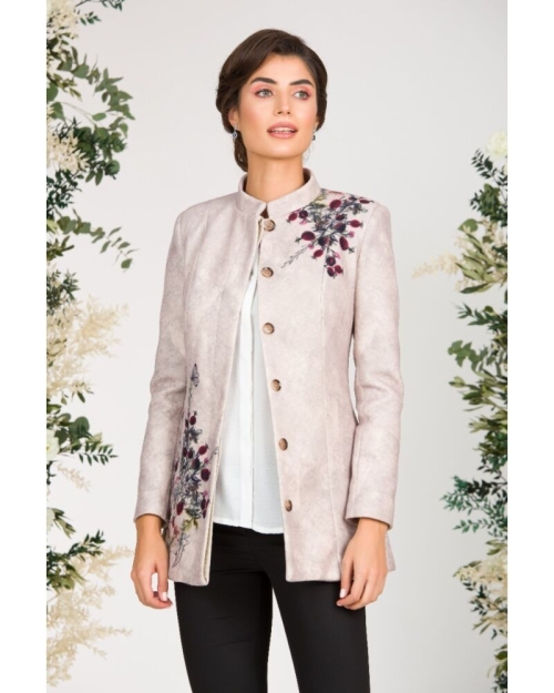 Palton dama bej elegant si calduros imprimat Floral CMD1463 - Img 5