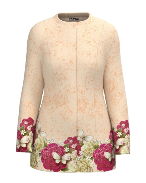 Palton dama in nuante de bej elegant si calduros imprimat Floral CMD1721