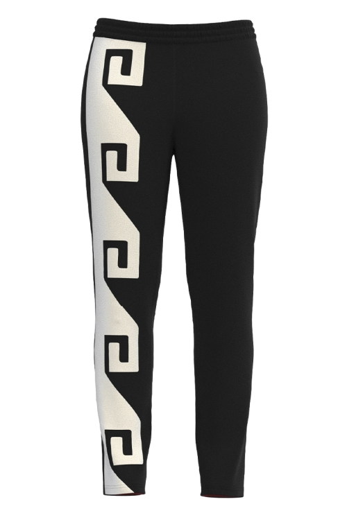 Pantaloni negri din catifea cu buzunare imprimati traditional