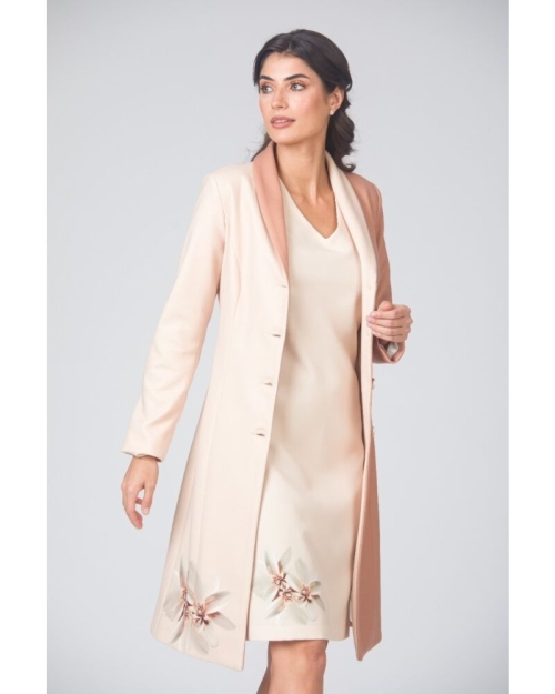 Pardesiu din stofa bej imprimat digital cu model floral CMD4876 - Img 2