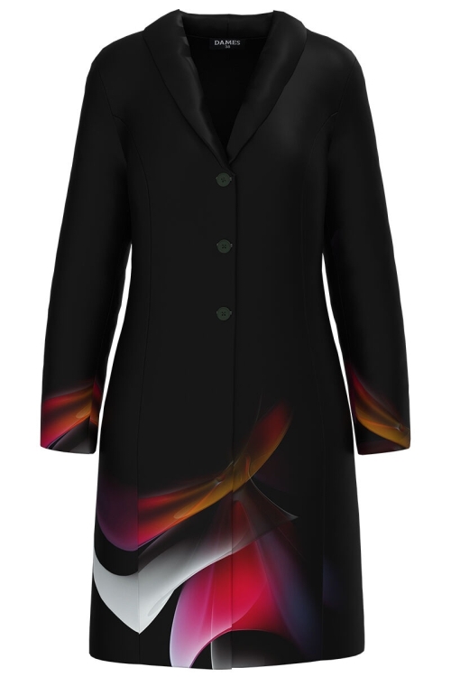 Pardesiu din stofa negru imprimat cu model multicolor CMD4906 - Img 2