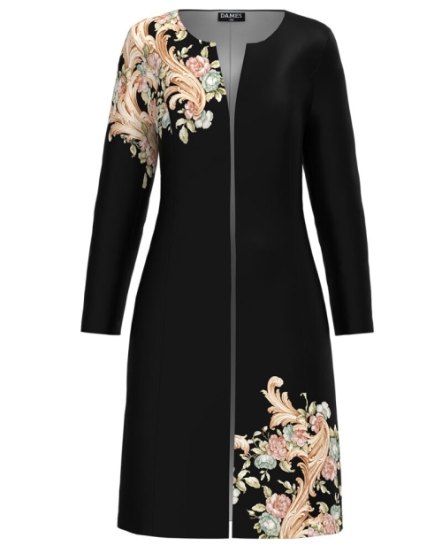 Pardesiu subtire negru imprimat cu model floral - Img 1
