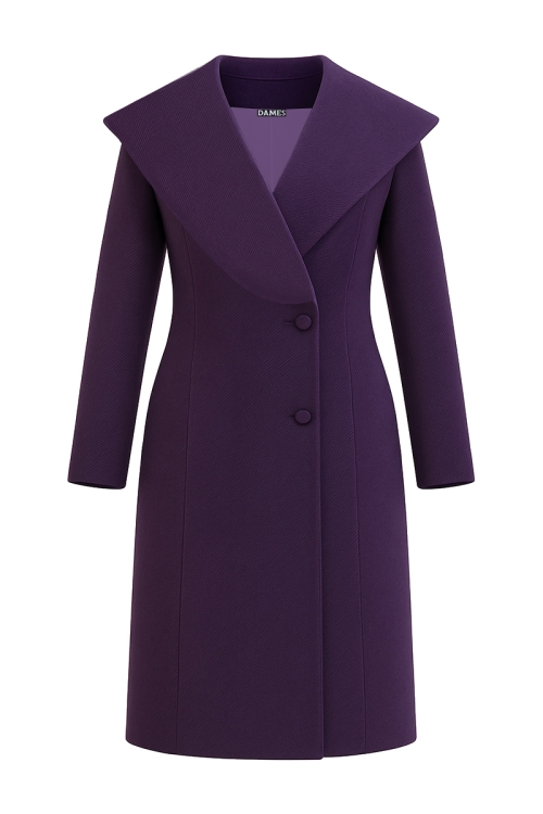 Pardesiu violet elegant din stofa cu guler amplu