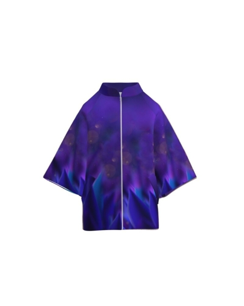 Poncho elegant din stofa albastru violet imprimat cu model abstract CMD3524 - Img 2