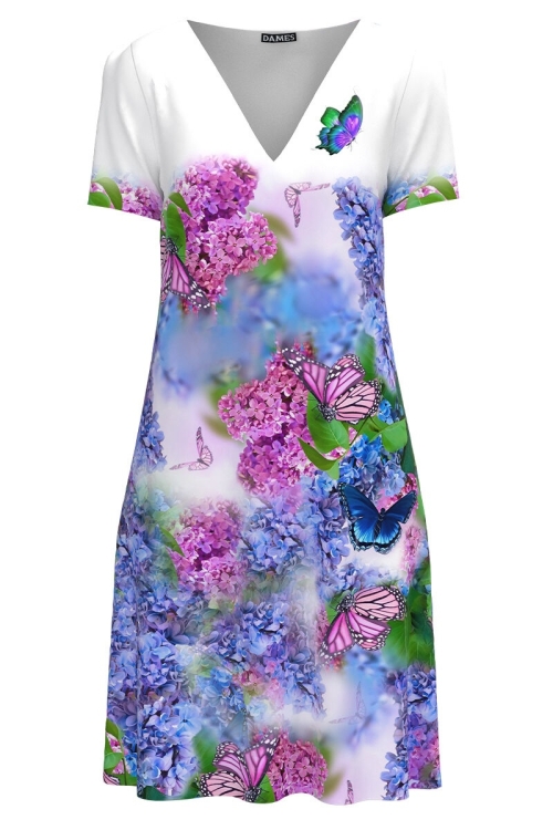Rochie alba casual de vara imprimată cu model floral multicolor CMD2813 - Img 2