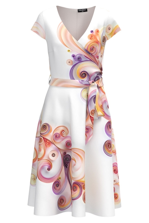 Rochie alba eleganta de vara cu maneca scurta imprimata Pastel CMD4361 - Img 2