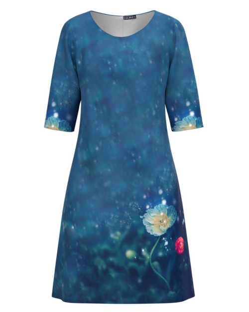 Rochie albastra casual cu imprimeu Floral CMD2085 - Img 1
