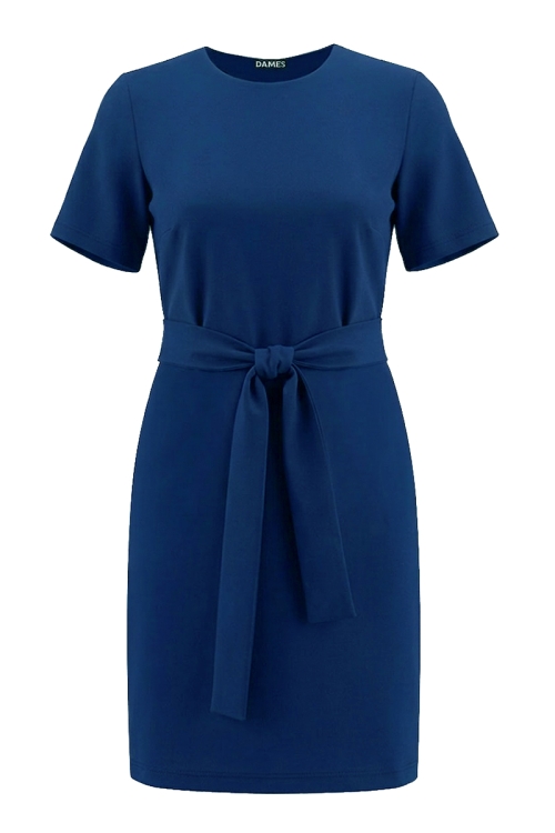Rochie albastra de vara cu maneca scurta si cordon in talie