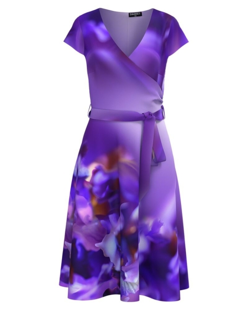 Rochie albastru violet eleganta de vara cu maneca scurta imprimata floral CMD4363 - Img 1