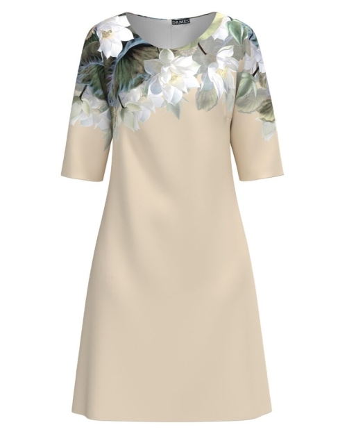 Rochie bej casual imprimata cu model floral Magnolie CMD4225