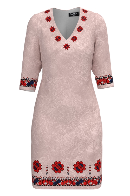 Rochie bej casual imprimata cu model traditional SS25