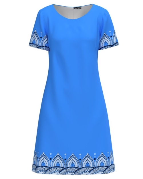 Rochie bleu evazata imprimata cu model Mandala CMD4333