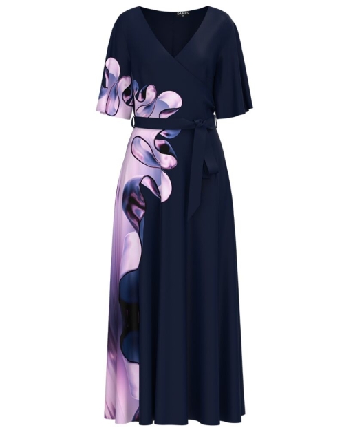 Rochie bleumarin lunga eleganta de seara imprimata cu model abstract CMD4129