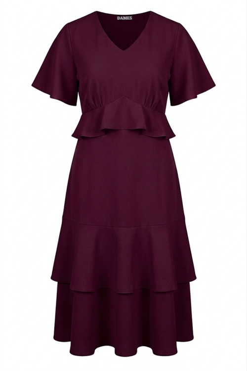 Rochie bordo din crepe cu volane