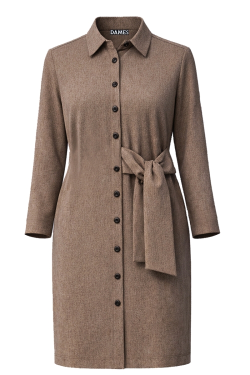 Rochie camasa bej din stofa fina