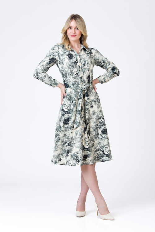 Rochie camasa cu maneca lunga imprimata grafic AW24 - Img 1