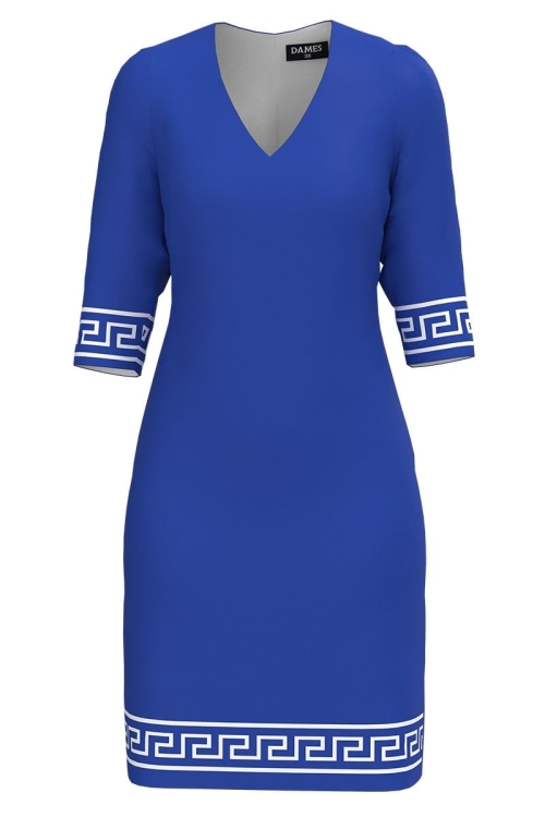 Rochie casual albastra cu decolteu in V imprimata baroc Stoc