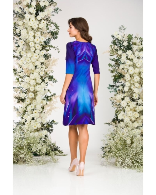 Rochie casual albastru violet imprimata cu model floral CMD3075 - Img 7