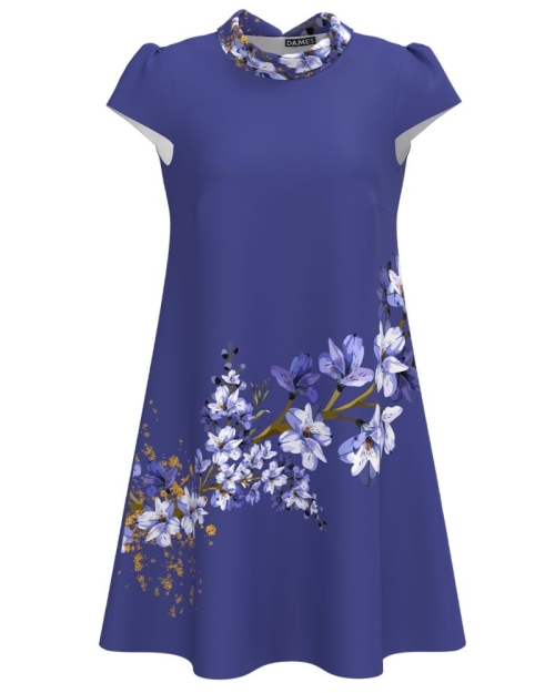 Rochie casual albastru violet imprimata cu model floral CMD4404 - Img 1