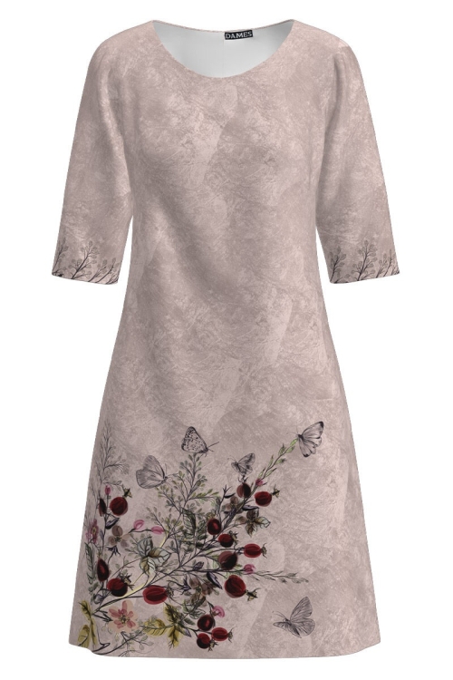 Rochie casual bej imprimata cu model floral CMD1786 - Img 2