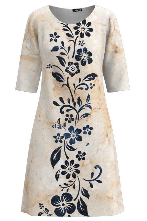 Rochie casual bej imprimata cu model floral CMD3398 - Img 2