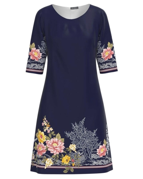 Rochie casual bleumarin imprimata cu model floral CMD3005