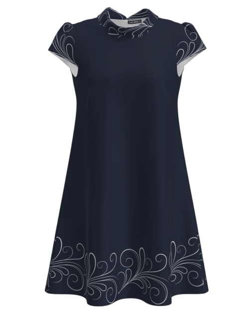 Rochie casual bleumarin imprimata cu model floral CMD4276
