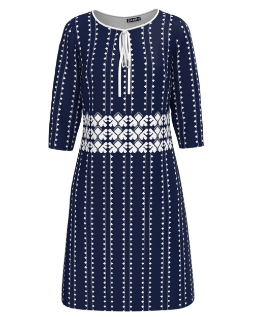 Rochie casual bleumarin imprimata cu model traditional CMD4747