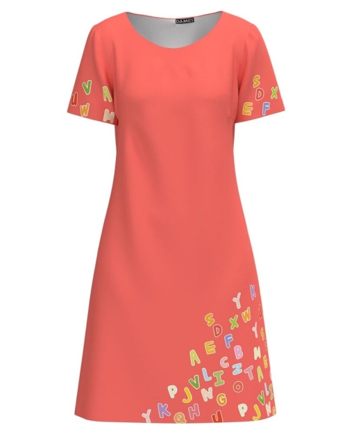 Rochie casual corai cu maneca scurta imprimata litere SS24 - Img 1