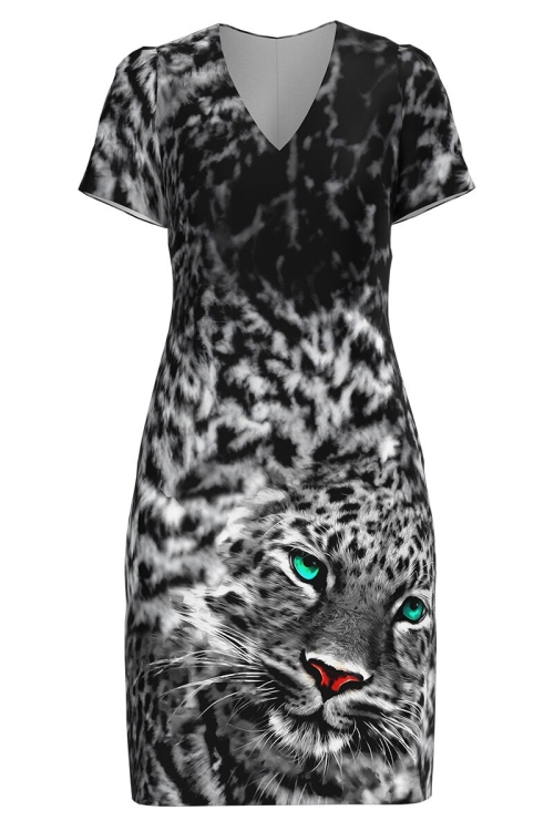 Rochie casual cu decolteu in V imprimata animal print CMD4384 - Img 2