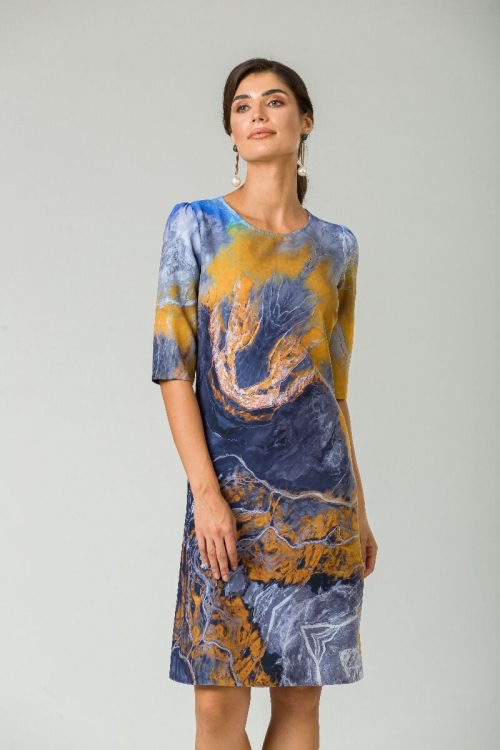 Rochie casual cu maneca imprimata digital abstract CMD164