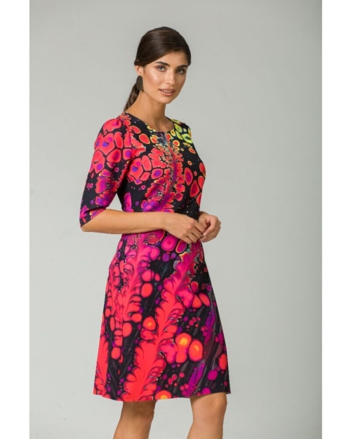 Rochie casual cu maneca imprimata digital abstract Fucsia CMD202 - Img 6