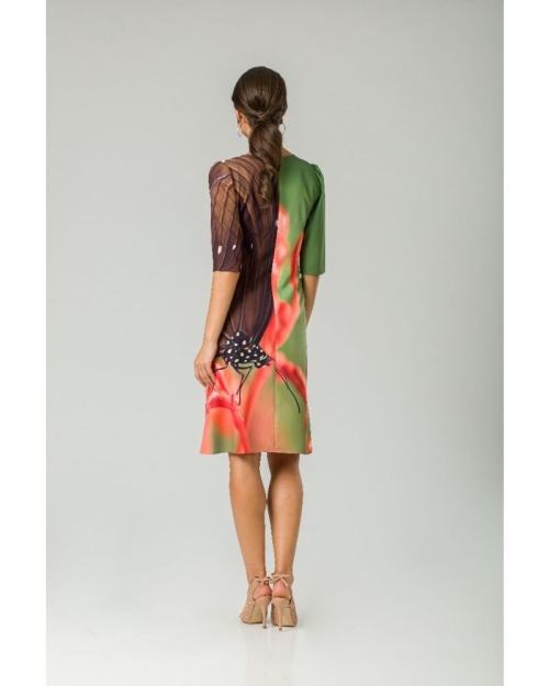 Rochie casual cu maneca imprimata digital realist Fluture CMD198 - Img 6