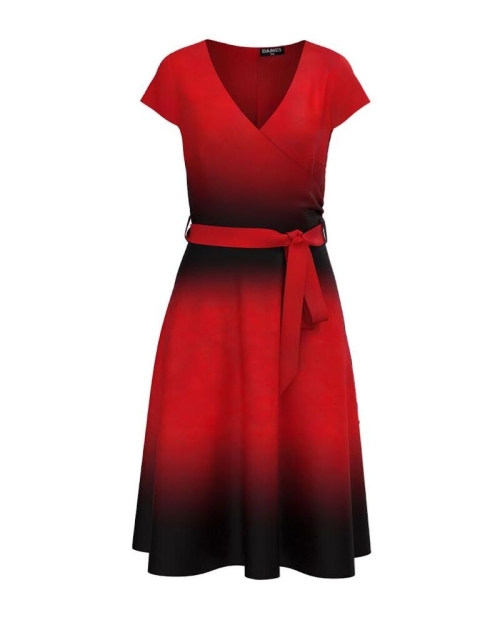 Rochie casual de vara cu maneca scurta si imprimeu rosu corai in Degrade CMD975 - Img 1