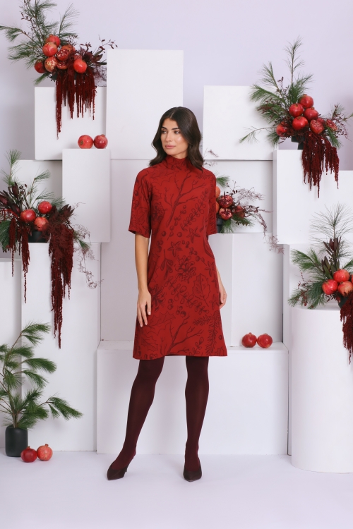 Rochie casual evazata cu guler inalt AW24 - Img 4