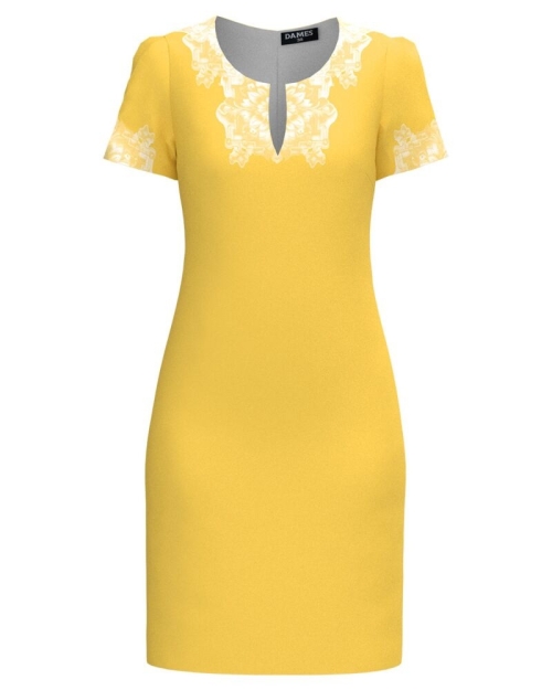 Rochie casual galbena cu decolteu lacrima imprimata in contrast SS24