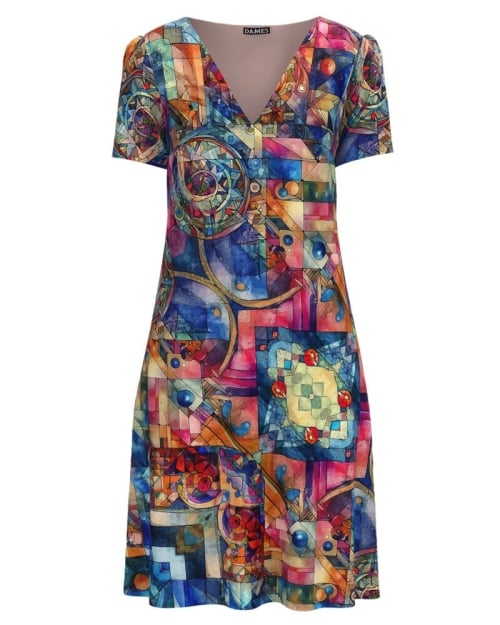 Rochie casual lejera de vara multicolora imprimată cu model abstract SS24 - Img 1