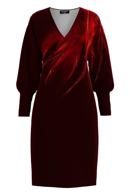 Rochie casual maro din catifea imprimata abstract