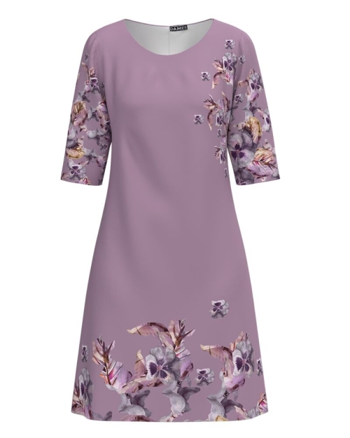 Rochie casual mov imprimata cu model floral CMD3787