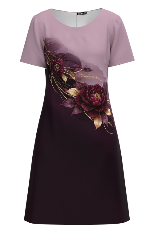 Rochie casual mov pudrat evazata imprimata floral
