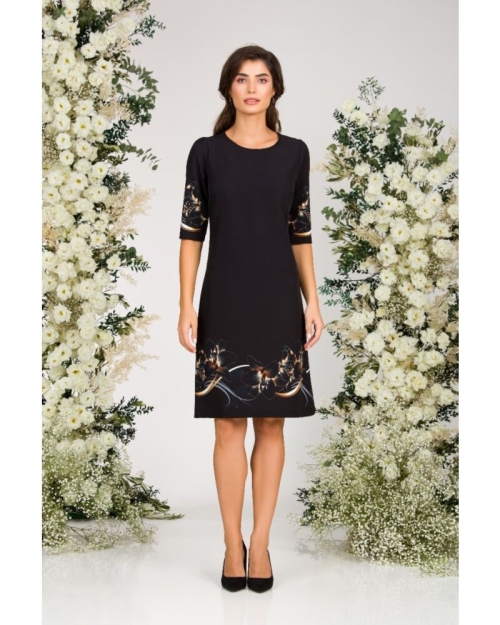Rochie casual neagra cu imprimeu crini CMD1118 - Img 3