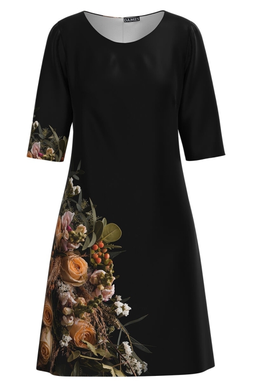 Rochie casual neagra cu imprimeu trandafiri CMD1116 - Img 2